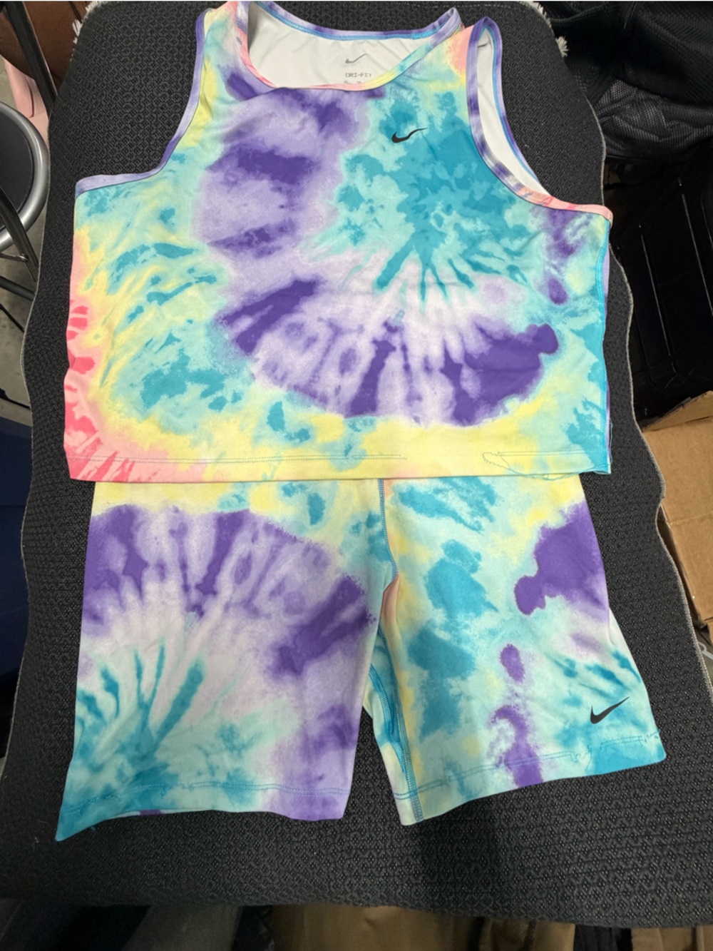 Nike Pastel Tie-Dye Crop Tank & Biker Shorts Set - Purple, Teal, Yellow, Pink